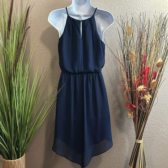 #105 I.N. San Francisco Navy blue sleeveless flutter, dress size Small - Picture 7 of 8